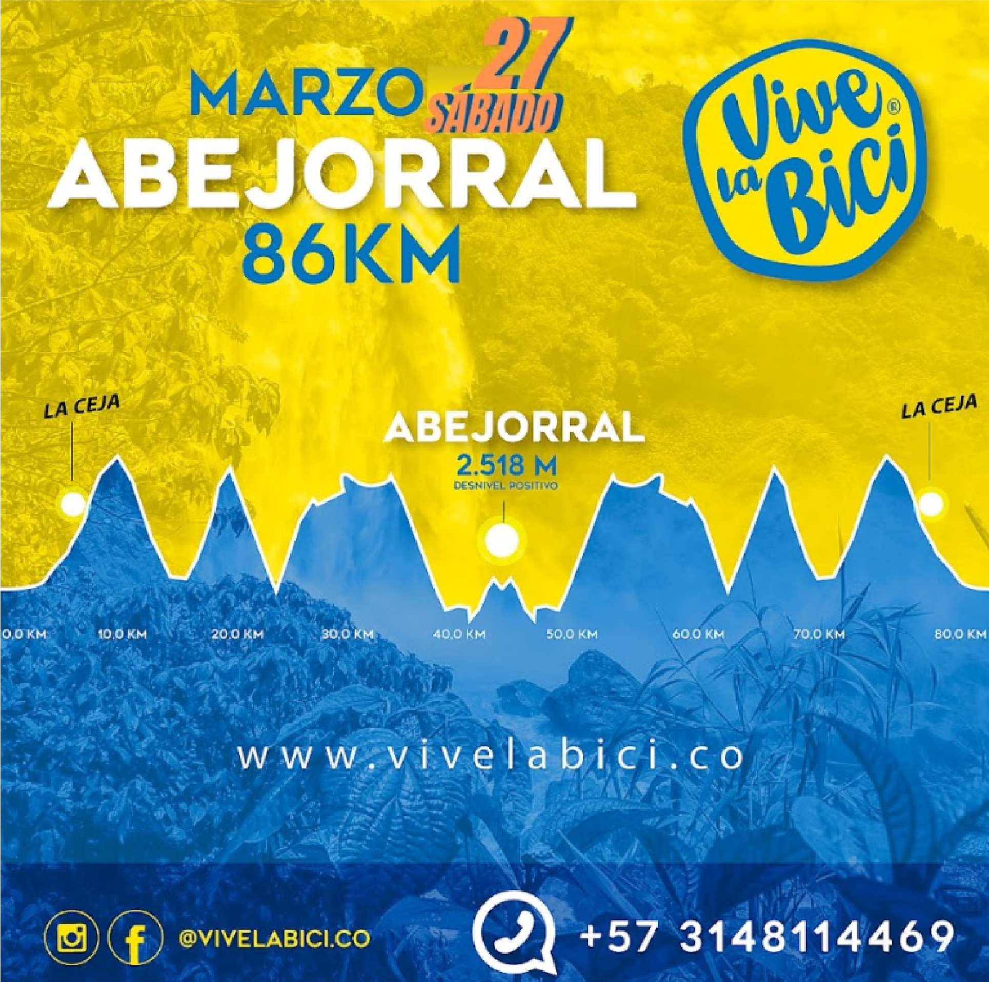Publicación promocional de Vive la Bici en Abejorral